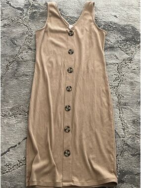 No Boundaries Beige Ribbed Button-Front Midi Dress